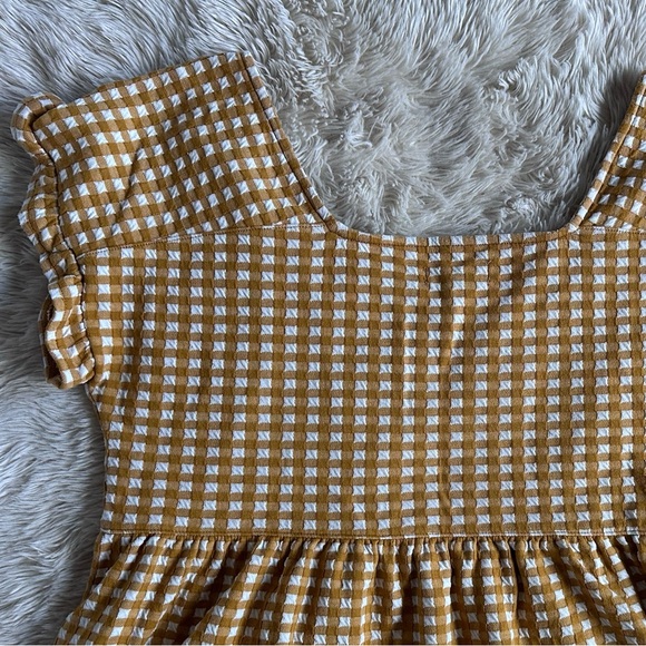 Madewell Gingham Knit Ruffle-Hem Top Yellow Mustard Plaid Peplum Size L - Picture 15 of 15